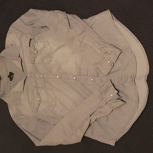 Light gray button up women's shirt